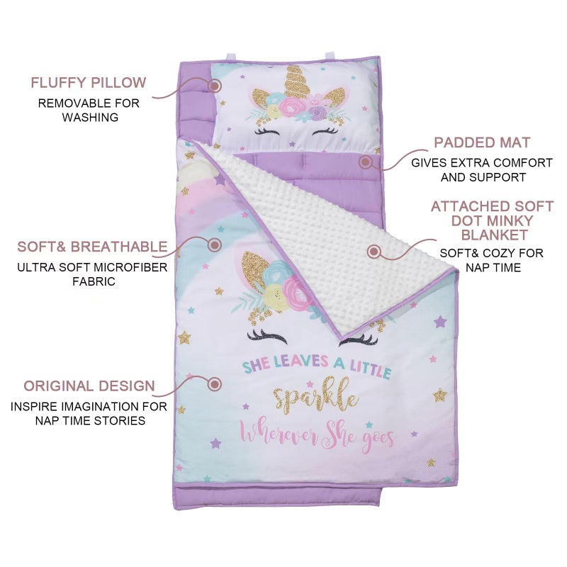 Cokouchyi Extra Large Toddler Nap mat by Cokouchyi  Toddler Sleeping Bag with Removable Pillow  Measures 53 x 21 x 1.5 Inches  Sleeping Mat for Girls  Ideal for Daycare and Preschool Kindergarten  Unicorn - Image 2